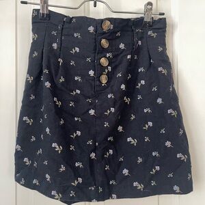American Eagle Outfitters Black Mini Skirt with Lavender Floral Print